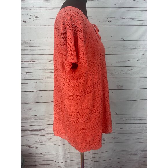 CATO Orange/Tangerine Layered‎ Women's 2X Short Sleeve Tie Neck Top - Picture 2 of 8